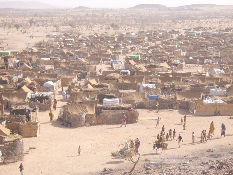 Shelters at a camp for people displaced from Darfur in eastern Chad.