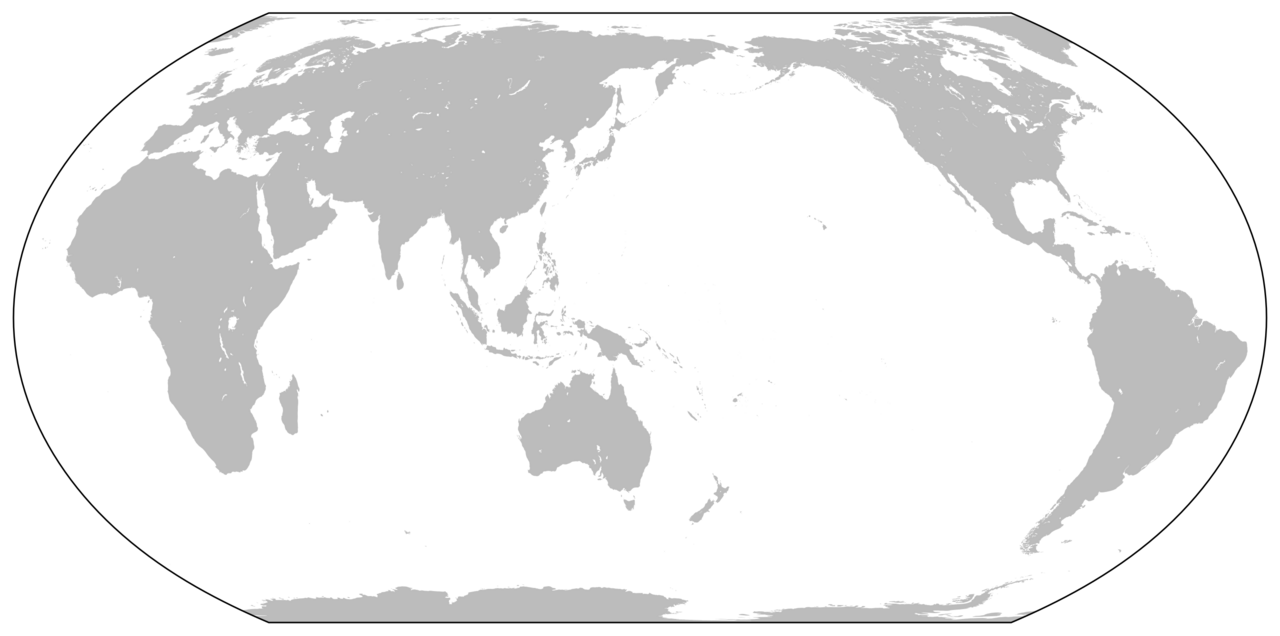 A borderless Equal Earth projection world map centered on 150 degrees east.