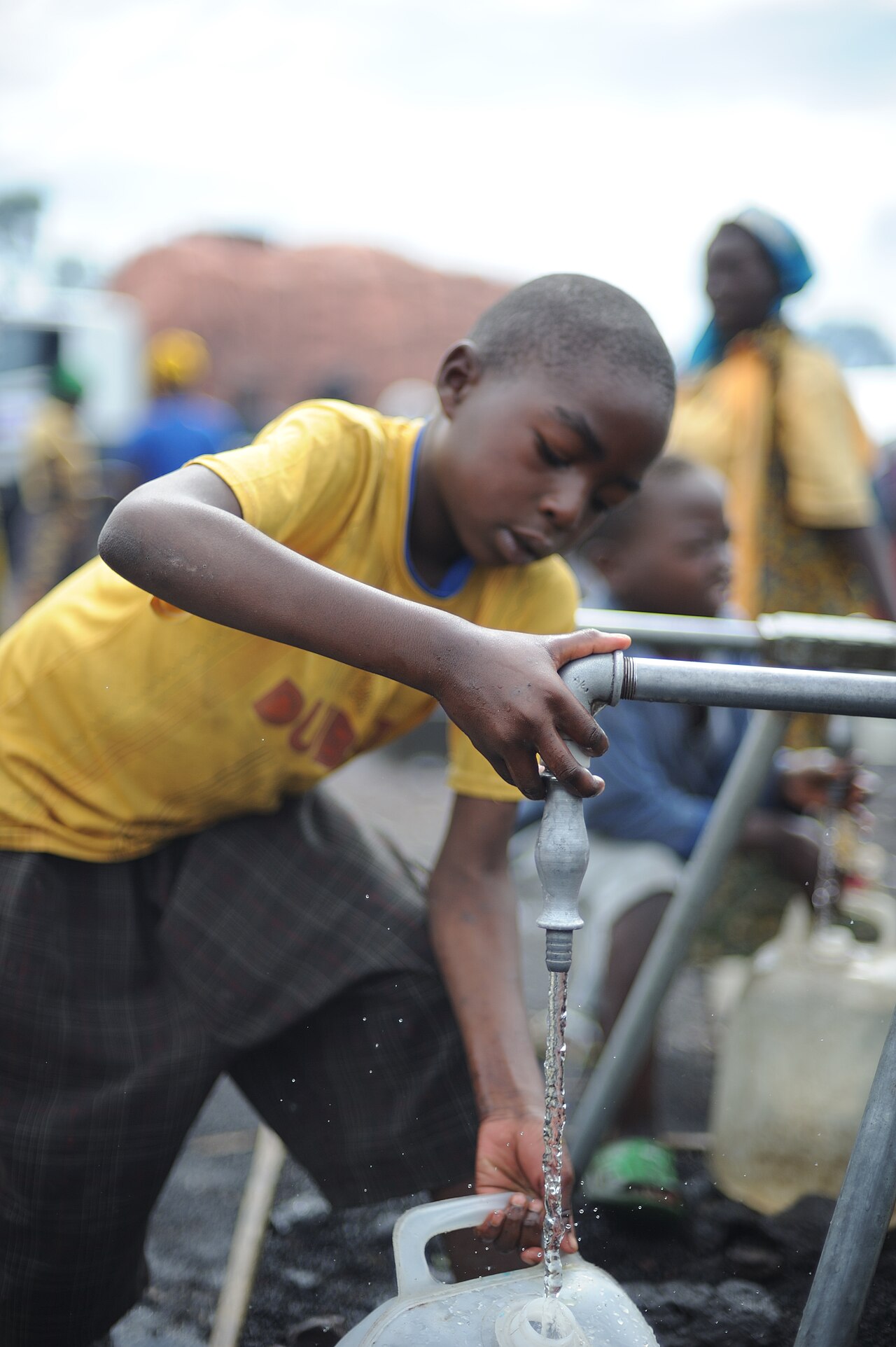 A humanitarian water distribution point at Kibati camp in the Democratic Republic of the Congo.